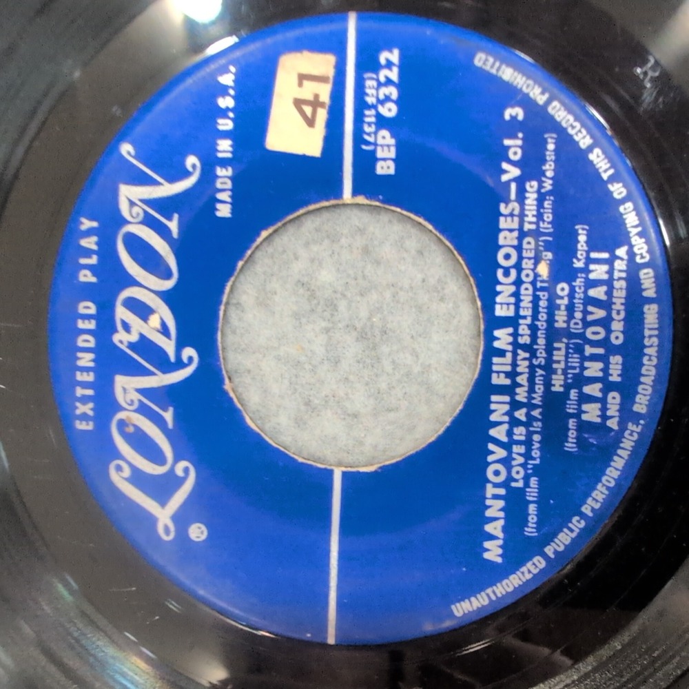 Mantovani Film Encores Vol 3 London Records BEP 6322 7 Inch EP Vinyl 45 RPM
